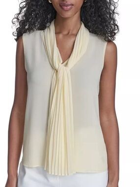 Calvin Klein Yellow V-neck  Sleeveless Tie-Neck Blouse NWT Size M